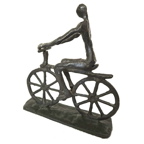 Vtg Brutalist Cast Iron Metalwork Cyclist Bicycle Sculpture Bookend Decor *READ* - Picture 7 of 11